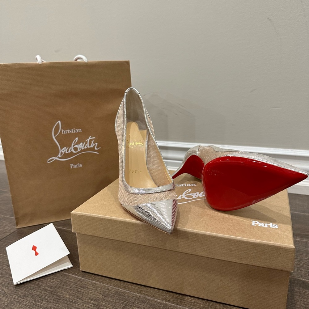 Brand New Christian Louboutin (Galativi 100 CLF LAM (Nude-Silver))